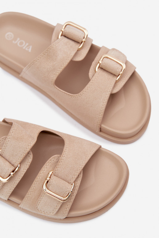 Damespantoffels Ze gouden kleurmi met gespenmi beige Pelorin