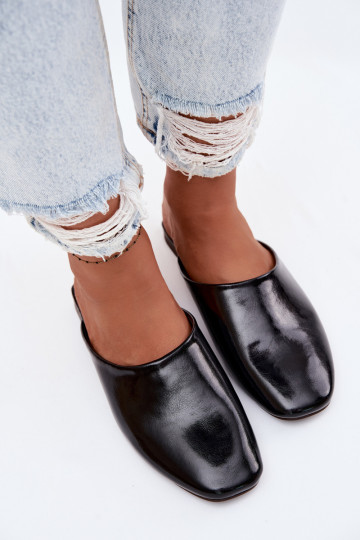 Dames zwarte platte slippers van kunstleer Romelle