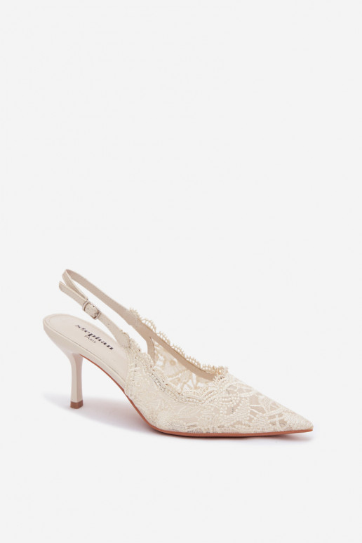 Sandalen met kant met dunne hakken ivoor Carielle