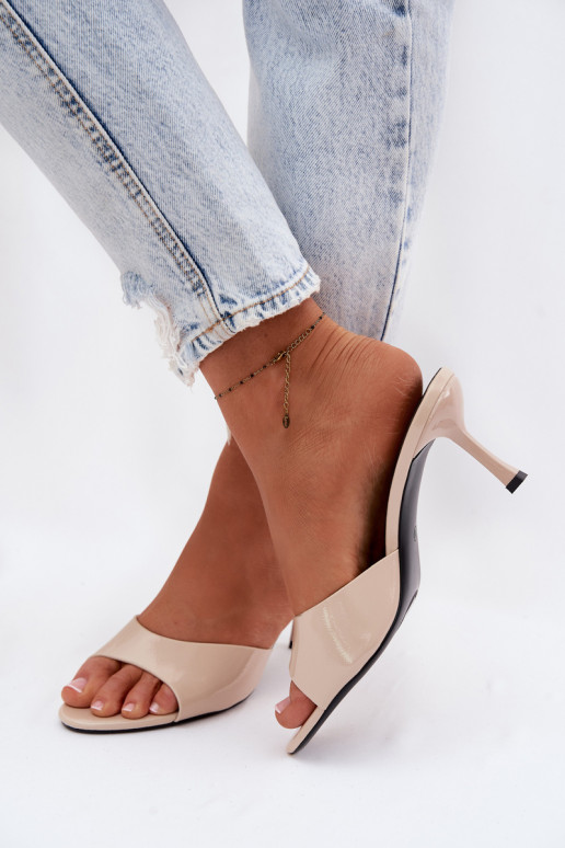 met lakeffect SlippersImitacji Skóry met dunne hakken beige Melissea