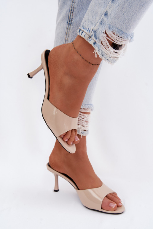 met lakeffect SlippersImitacji Skóry met dunne hakken beige Melissea