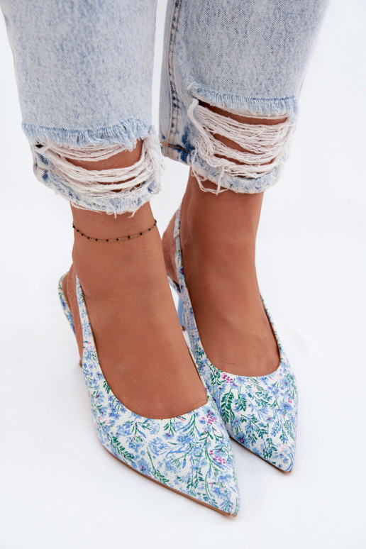 Versierd Dames sandalen met dunne hakken met bloemen blauIn Olivelle