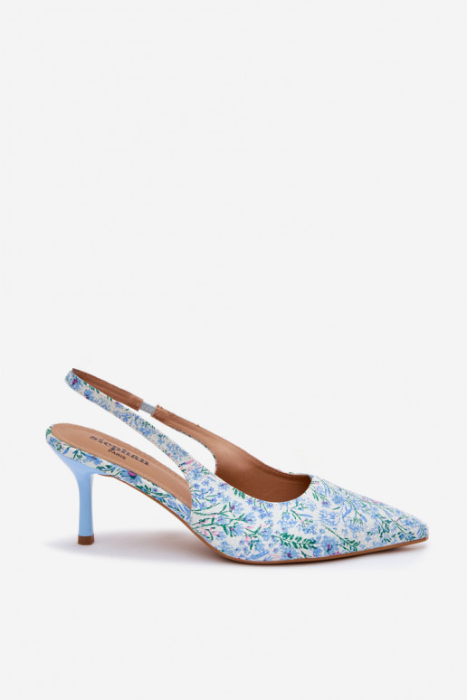 Versierd Dames sandalen met dunne hakken met bloemen blauIn Olivelle
