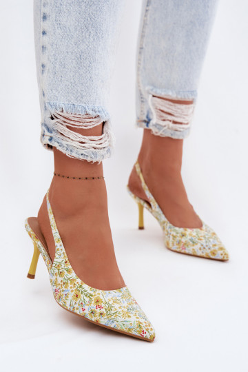 Versierd Dames sandalen met dunne hakken met bloemen geel Olivelle 2