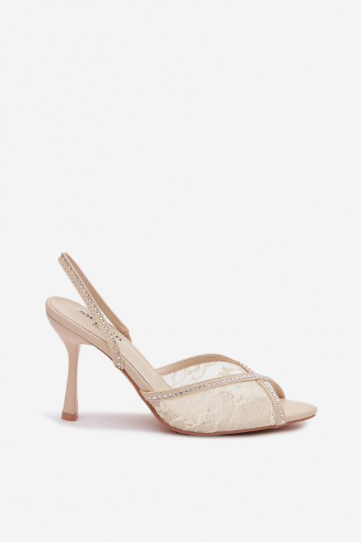 Dames sandalen met dunne hakken met kant I Zdobieniem beige Melivelle