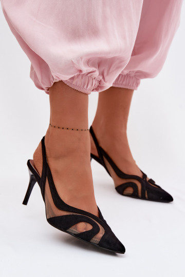 Dames zwarte sandalen met net en dunne hakken Cornelia 2