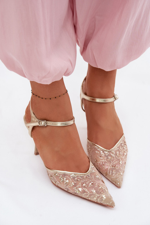 Gaas Dames sandalen met dunne hakkenmet glansującym Zdobieniem gouden kleur Laria