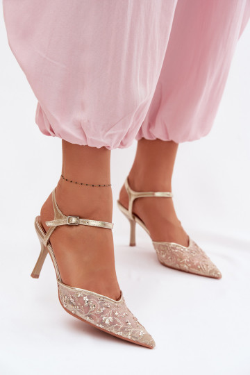 Gaas Dames sandalen met dunne hakkenmet glansującym Zdobieniem gouden kleur Laria 2