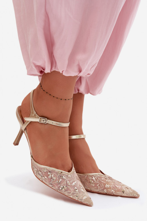 Gaas Dames sandalen met dunne hakkenmet glansującym Zdobieniem gouden kleur Laria