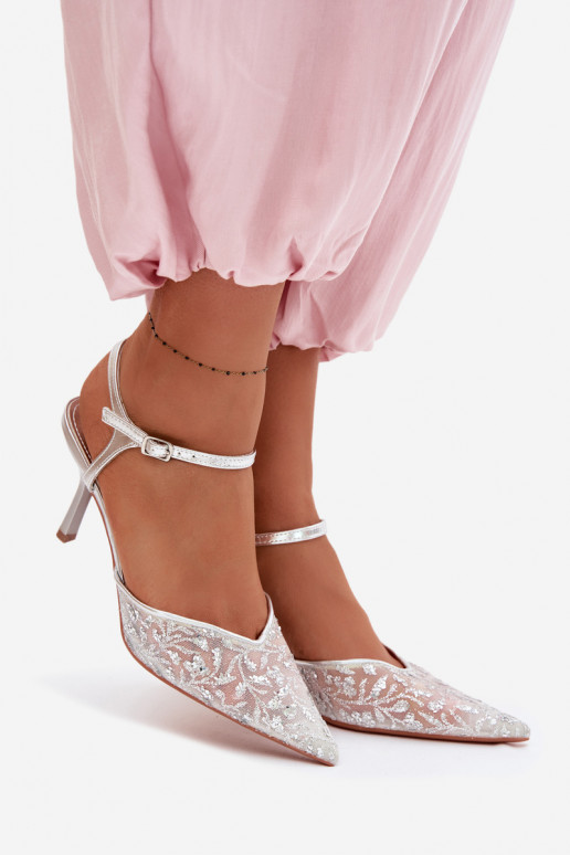 Gaas Dames sandalen met dunne hakkenmet glansującym Zdobieniem zilvere kleur Laria