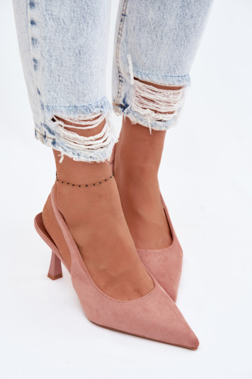 Dames roze slippers met dunne hakken van kunstsuède Saria