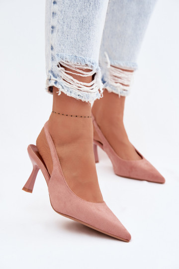 Dames roze slippers met dunne hakken van kunstsuède Saria 2