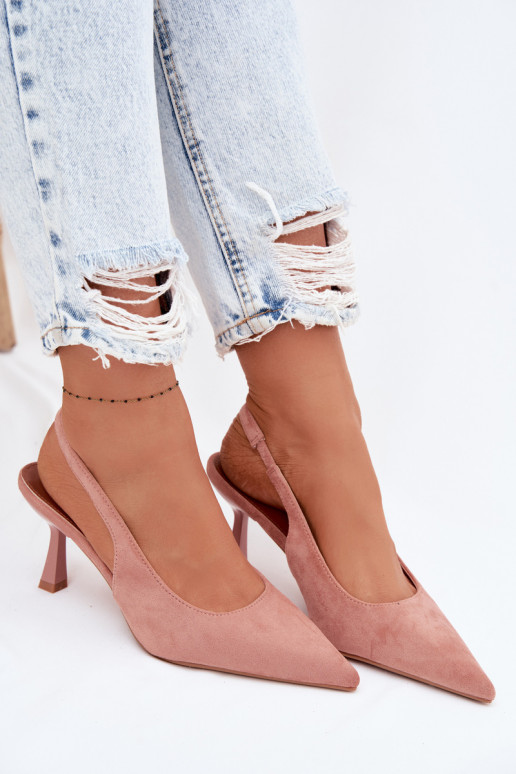 Dames sandalen met dunne hakkenImitacji van suèdeu roze Saria