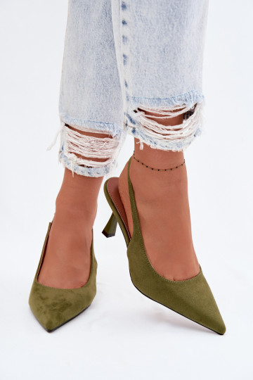 Dames groene slippers met dunne hakken van kunstsuède Saria