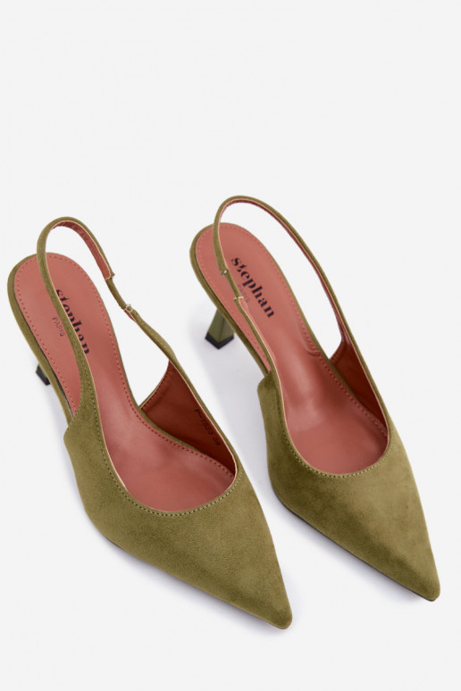 Dames sandalen met dunne hakkenImitacji van suèdeu groene kleur Saria