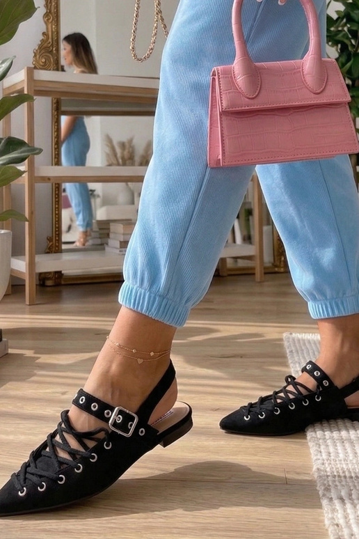 Zwarte ballerina's met open hiel...