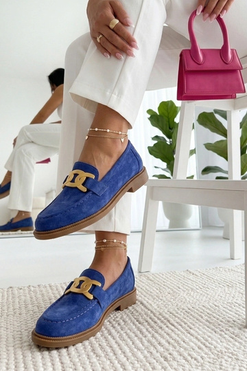 Blauwe mocassins met decoratieve gesp Leopoldyna