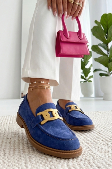 Blauwe mocassins met decoratieve gesp Leopoldyna 2