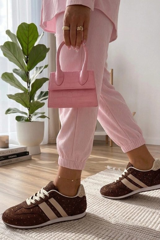 Bruine sneakers versierd met zirconia...