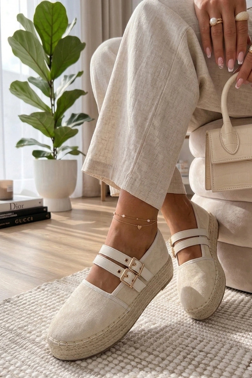 Zandkleurige platform espadrilles...