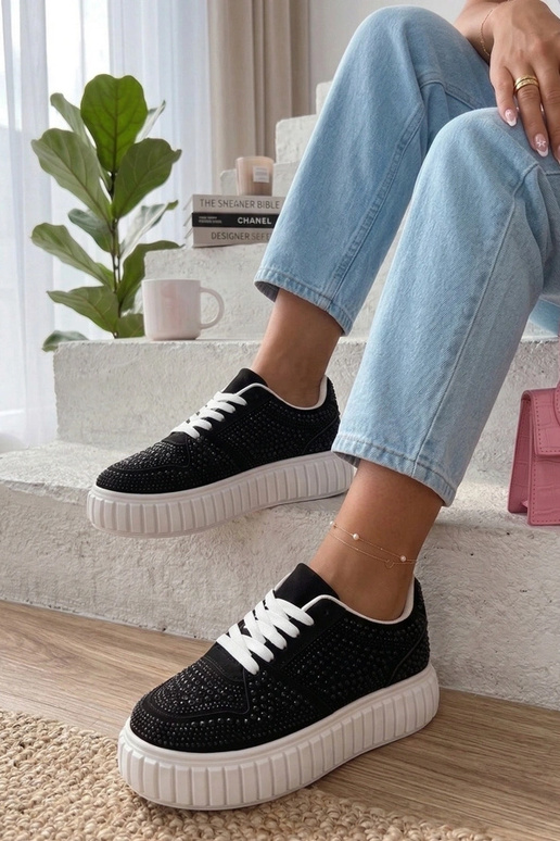 Zwarte platform sneakers met zirconia...