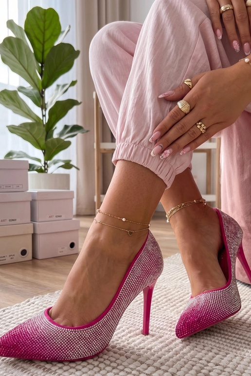 Roze hoge hakken met zirconia Faustyna