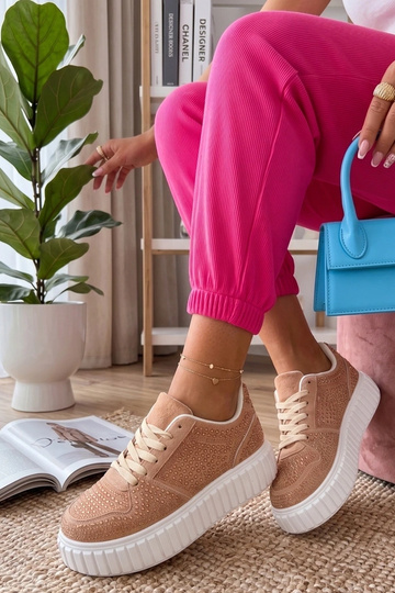 Zandkleurige sneakers met...