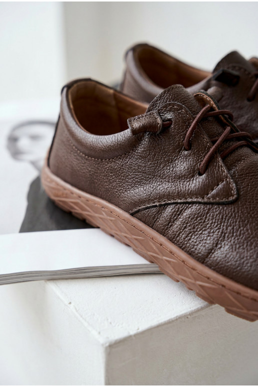 Leren dames schoenen Barefoot Zazoo 10189 chocolade kleur