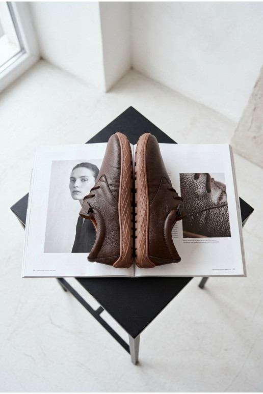 Leren dames schoenen Barefoot Zazoo 10189 chocolade kleur