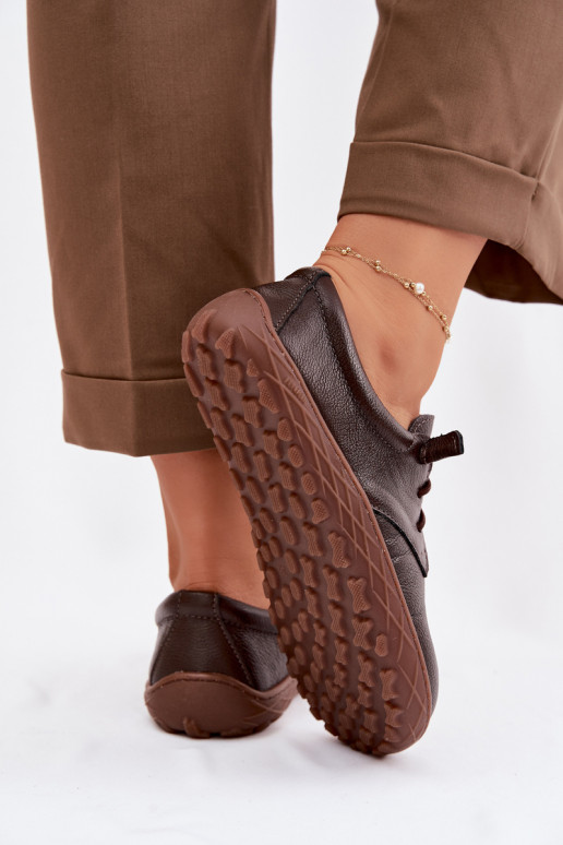 Leren dames schoenen Barefoot Zazoo 10189 chocolade kleur