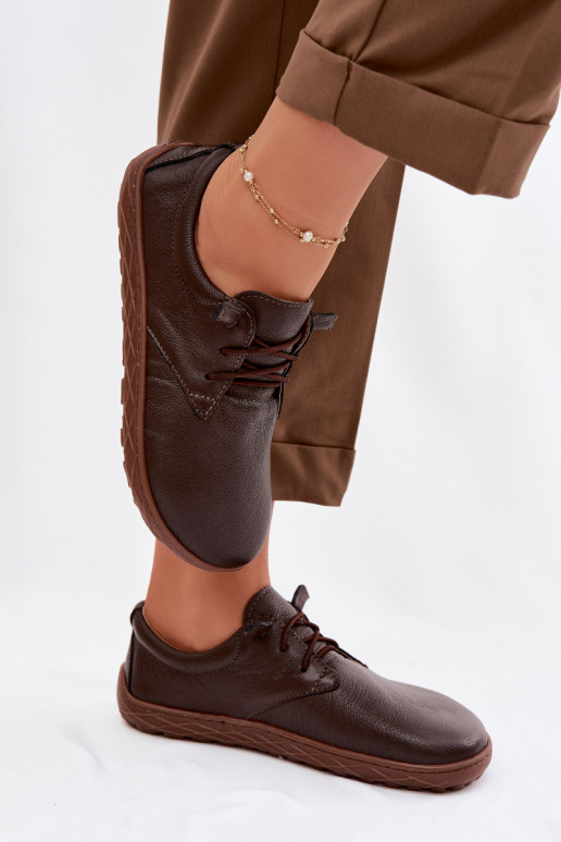 Leren dames schoenen Barefoot Zazoo 10189 chocolade kleur