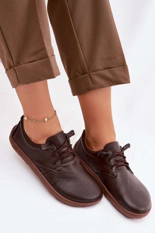 Leren dames schoenen Barefoot Zazoo 10189 chocolade kleur