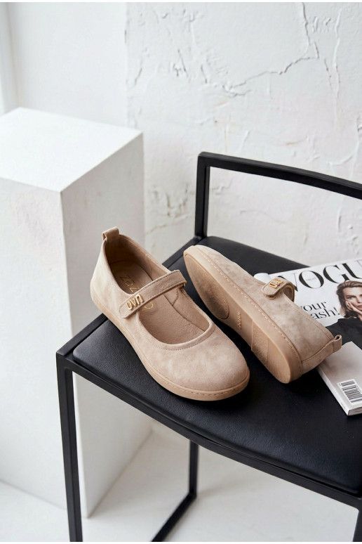 Leren suède ballerina's Barefoot met bandjes Zazoo 10206 zandkleur