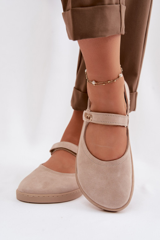 Leren suède ballerina's Barefoot met bandjes Zazoo 10206 zandkleur