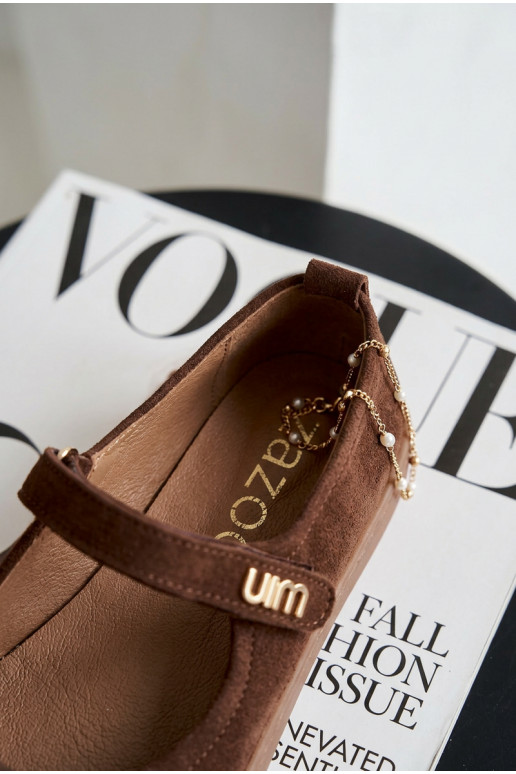 Leren suède ballerina's Barefoot met bandjes Zazoo 10206 chocolade kleur