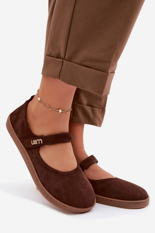 Leren suède ballerina's Barefoot met bandjes Zazoo 10206 chocolade kleur