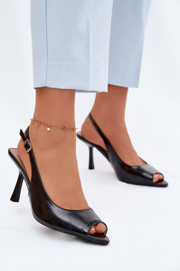 Dames sandalen met dunne hakjes in zwarte kleur Sevina