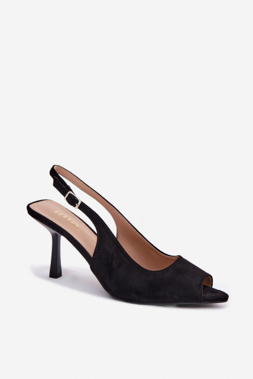 Dames sandalen met dunne hakjes van kunstsuède in zwarte kleur Sevina