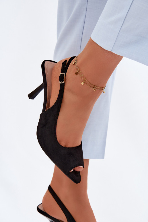 Dames sandalen met dunne hakjes van kunstsuède in zwarte kleur Sevina