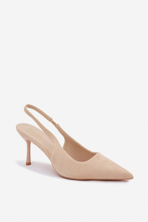 Dames sandalen met dunne hakjes van kunstsuède in zandkleur Kevina