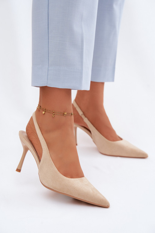 Dames sandalen met dunne hakjes van kunstsuède in zandkleur Kevina