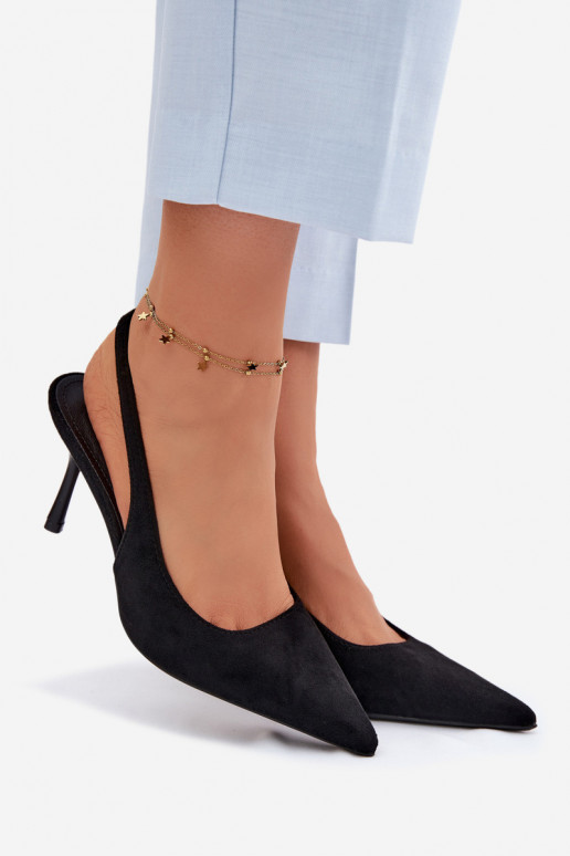 Dames sandalen met dunne hakjes van kunstsuède in zwarte kleur Kevina