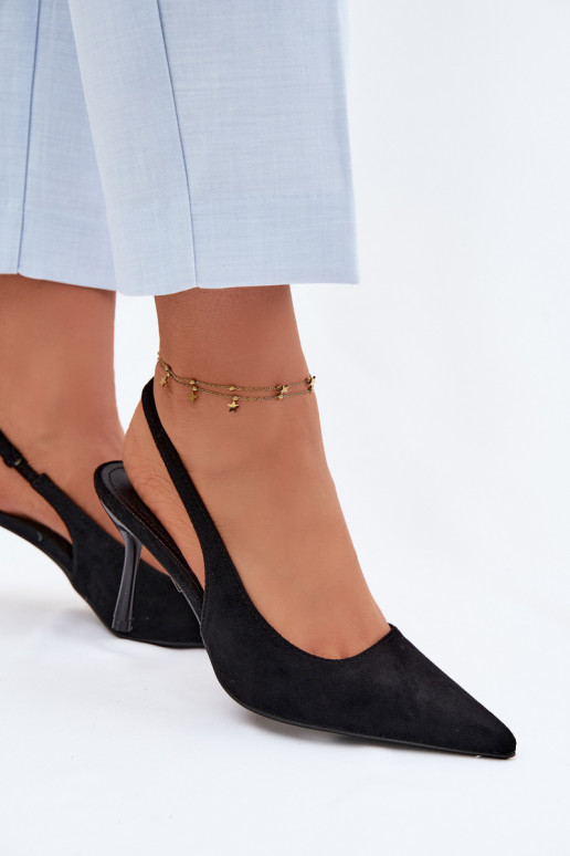 Dames sandalen met dunne hakjes van kunstsuède in zwarte kleur Kevina