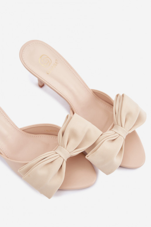 Dames slippers met dunne hakken en strikjes zandkleur Jelessa