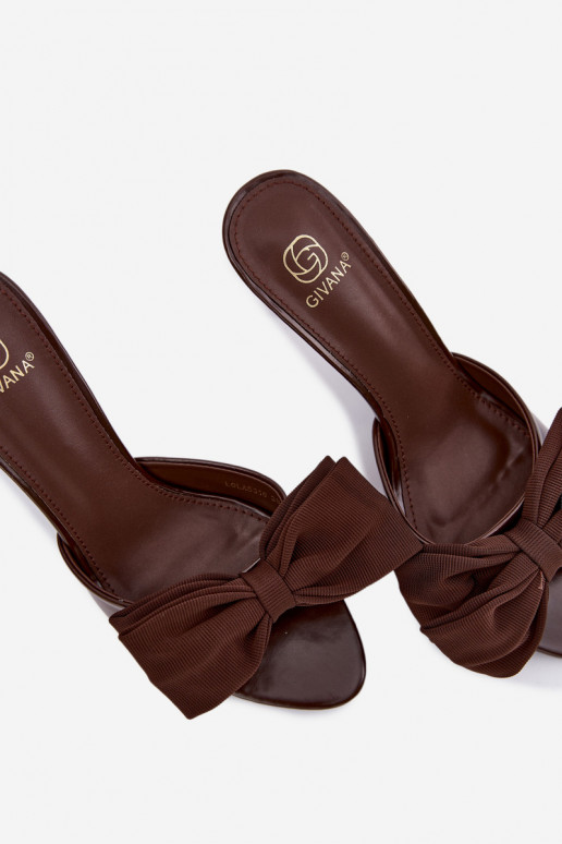 Dames slippers met dunne hakken en strikjes chocolade kleur Jelessa
