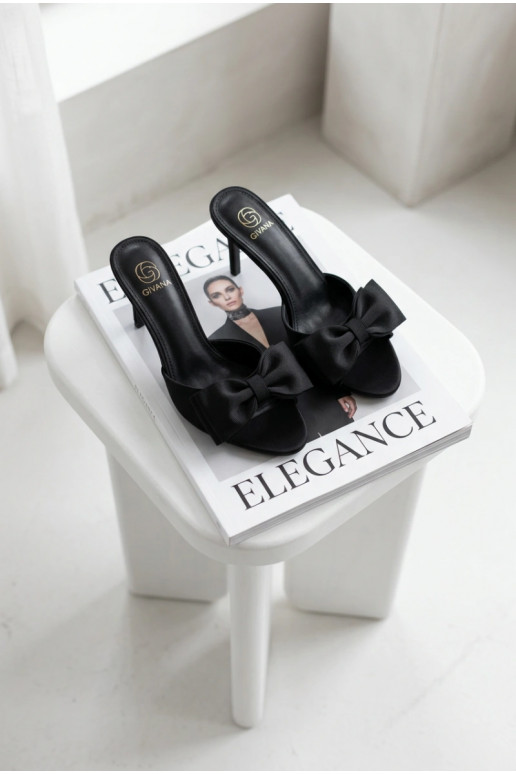 Dames slippers met dunne hakken en strikjes zwarte kleur Jelessa