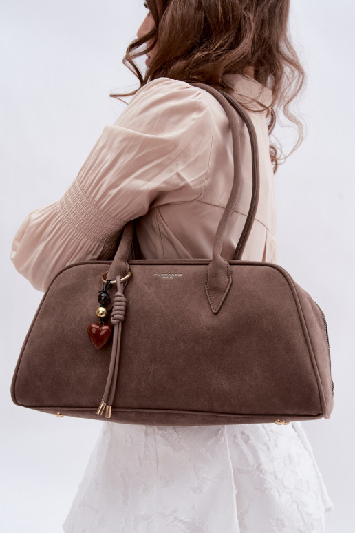 van eco-suèdeoIna HandtasBrelokiem Donkerbeige Noelia