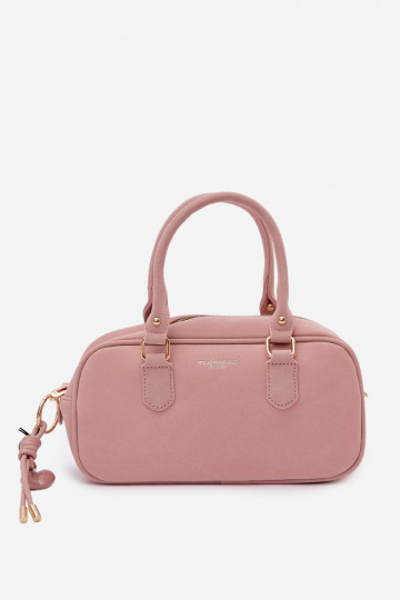 Roze koffer-type tas van kunstsuède Annelle