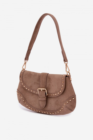 Tas met studs van kunstsuède in donker zandkleur Clarielle 2