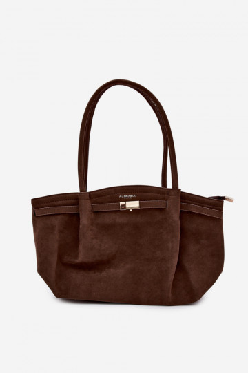 Elleea shopper tas in kunstsuède chocoladekleur